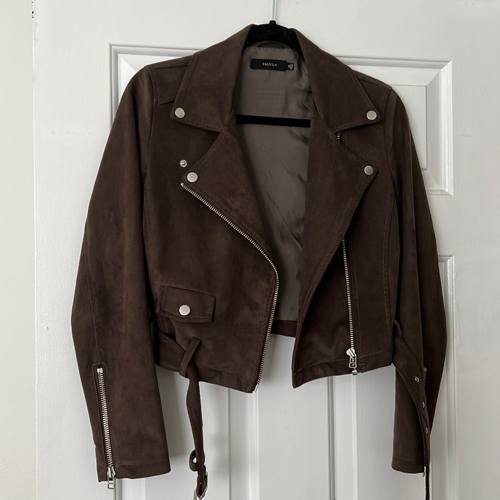 Aritzia talula faux suede chocolate moto biker jacket